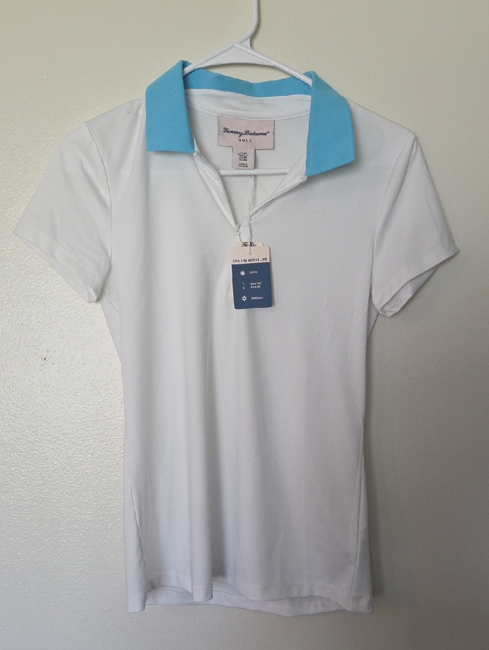 Tommy Bahama White Polo with Aqua Collar
